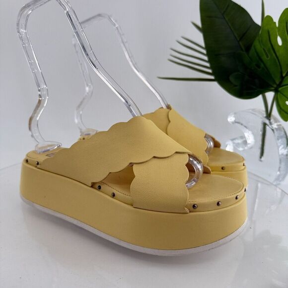 AGL Women's NOA Sandal Size 40 10 Platform Chunky Sole Yellow Leather Shoe - Picture 1 of 15
